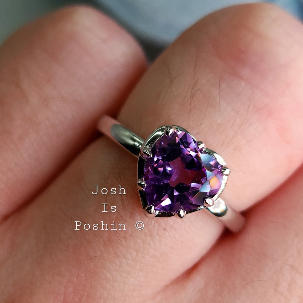 2CTW Personalized purple amethyst heart cut ring in sterling silver - Picture 7 of 7